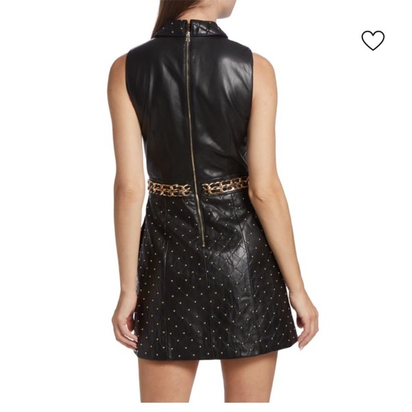 Alice + Olivia Black Leather Mini Dress with Gold Details - Picture 6 of 7